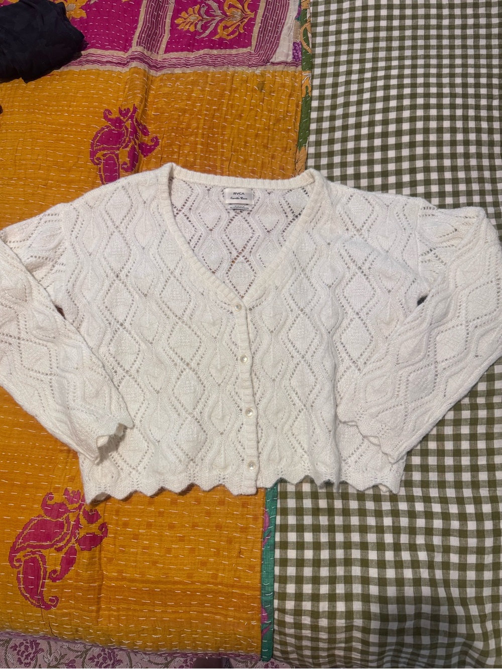 Camille Rowe RVCA collection - cream knit cardigan